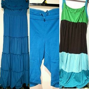 💲🖐🏾/☀️🏖SUMMER SHADES OF BLUE & GREEN: 341- 2 MAXI dresses & 1 short